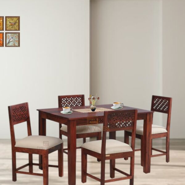 Solid Sheesham Wood 4-Seater Dining Table Set with Chairs in a Honey Finish