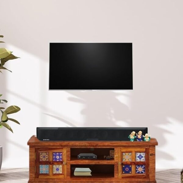 Solid Wooden TV Unit for Living Room or Bedroom, featuring a TV Cabinet with Door & Shelf Storage, in a Warm Honey Finish